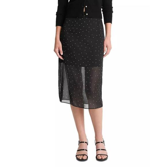 Vince Sheer Dot Straight Skirt in Black Grey 6 - Picture 1 of 5